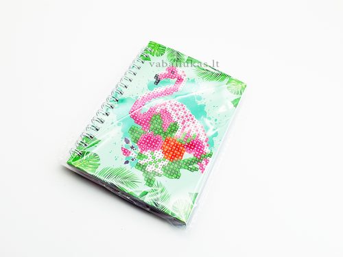 Užrašų knygelė su deimantinės mozaikos viršeliu - flamingas