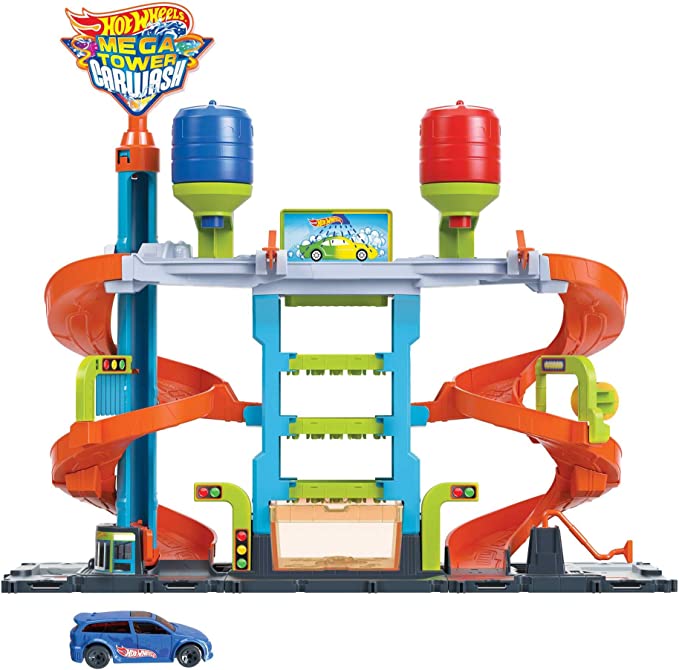 Hot Wheels City HDP05 Mega Tower automobilių plovimo sistema su spalvų keitimo efektu