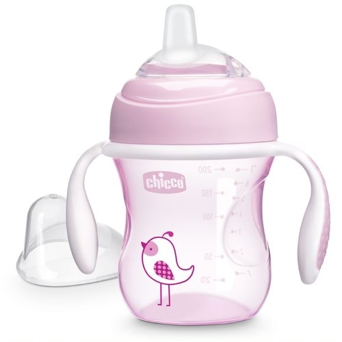 Chicco pirmasis kūdikio puodelis (neišsiliejantis) rožinis, 200 ml
