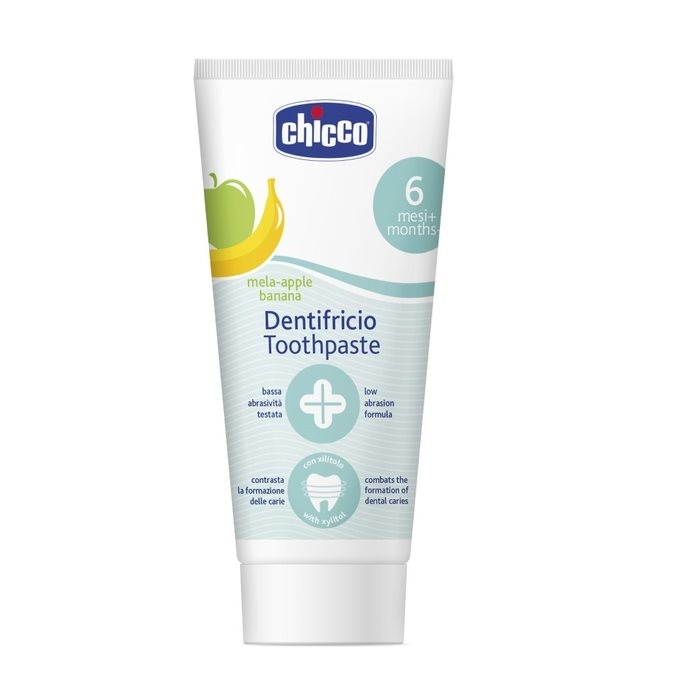 Vaikiška dantų pasta CHICCO be fluoro, 50 ml apple-banana, 6 mėn. +