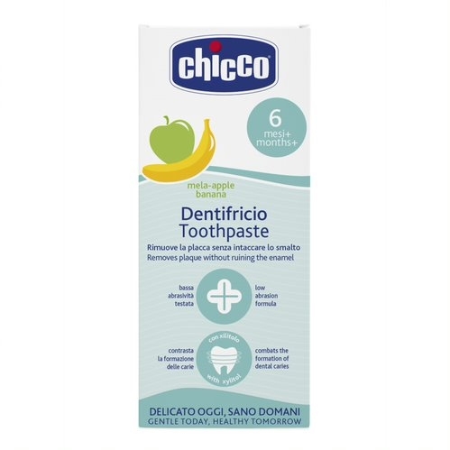 Vaikiška dantų pasta CHICCO be fluoro, 50 ml apple-banana, 6 mėn. + - Image 2