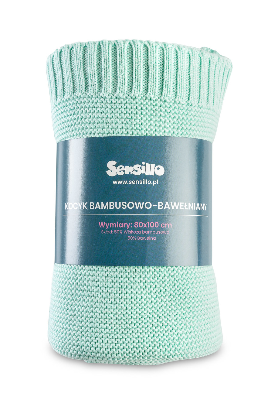 Megztas bambuko - medvilnės pledas kūdikiui Sensillo (mint) - Image 2